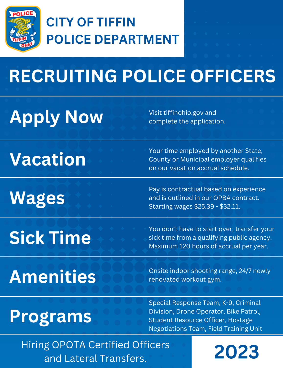 Tiffin PD officer recruitment highlights
