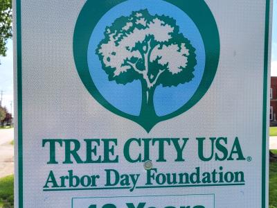 Plaque marking Tiffin as a Tree City USA for 43 years