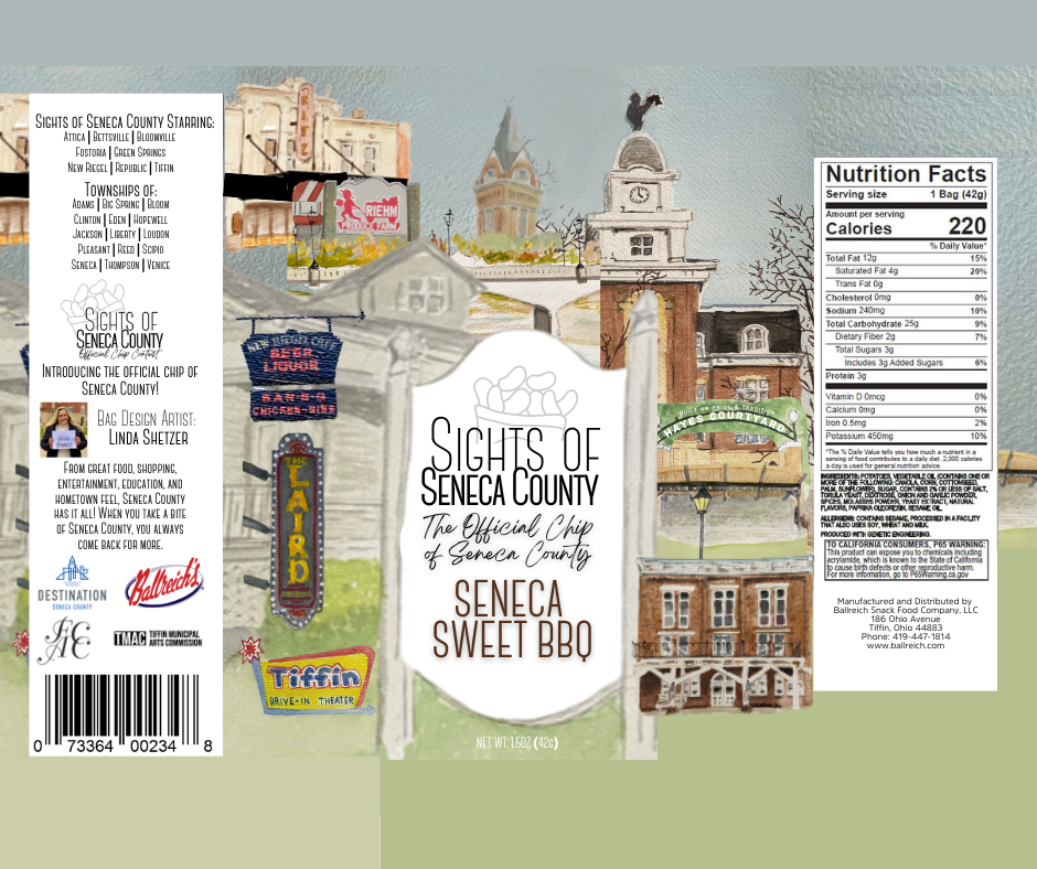 The winning design of the Sights of Seneca County Official Chip Contest, designed by Linda Shetzer.
