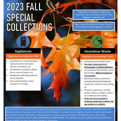 Flyer with orange autumn leaves background for 2023 Fall special collections