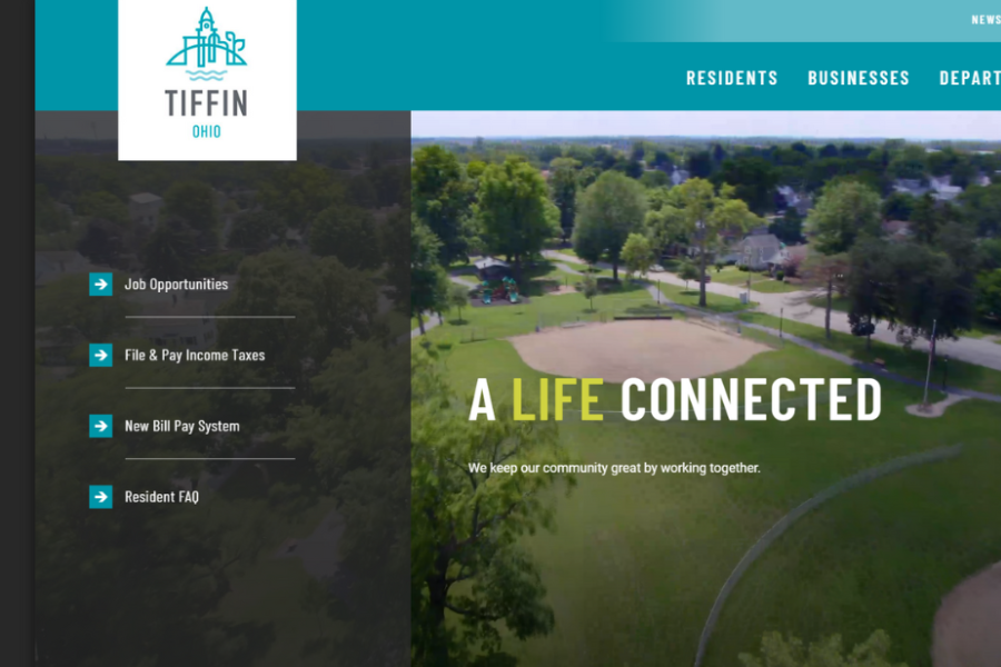 This screenshot shows the homepage for the updated www.tiffinohio.gov website.