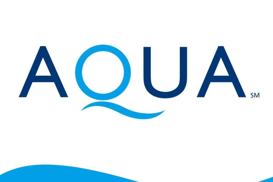 Aqua water logo on white background with dark blue text
