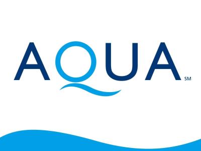 Aqua water logo on white background with dark blue text