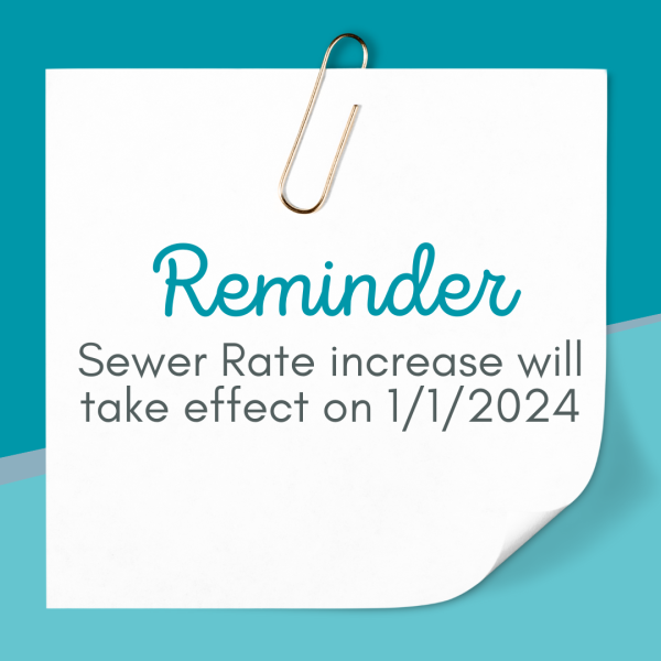Image showing reminder note regarding the increase of Tiffin City Sewer Rates on January 1, 2024
